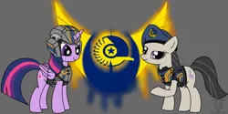 Size: 1024x512 | Tagged: safe, artist:spazzymcnugget, derpibooru import, octavia melody, twilight sparkle, twilight sparkle (alicorn), alicorn, pony, armor, crossover, female, logo, mare, new conglomerate, planetside 2, science fiction, vector, video game
