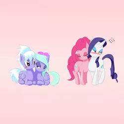 Size: 1000x1000 | Tagged: artist:aggai, bedroom eyes, cloudchaser, derpibooru import, female, flitter, incest, lesbian, pegacest, pinkie pie, raripie, rarity, safe, shipping, source needed
