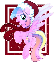 Size: 1024x1187 | Tagged: safe, artist:xwhitedreamsx, derpibooru import, oc, unofficial characters only, pegasus, pony, clothes, female, hat, mare, scarf, simple background, smiling, solo, transparent background