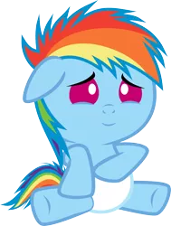 Size: 1650x2184 | Tagged: safe, artist:megarainbowdash2000, derpibooru import, rainbow dash, pony, baby, baby dash, baby pony, diaper, female, filly, filly rainbow dash, foal, simple background, solo, transparent background, vector, wingless