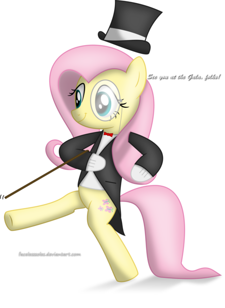 Size: 5010x6850 | Tagged: safe, artist:facelesssoles, derpibooru import, fluttershy, pony, absurd resolution, bipedal, cane, clothes, dancing, gloves, hat, monocle, solo, top hat, tuxedo