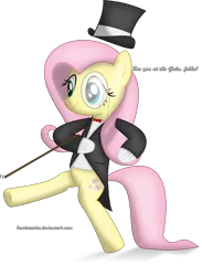 Size: 5010x6850 | Tagged: safe, artist:facelesssoles, derpibooru import, fluttershy, pony, absurd resolution, bipedal, cane, clothes, dancing, gloves, hat, monocle, solo, top hat, tuxedo