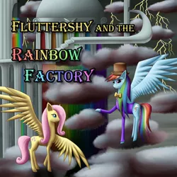 Size: 894x894 | Tagged: artist:thekatherynn, crossover, fanfic:rainbow factory, fluttershy, fluttershy and the rainbow factory, rainbow dash, safe, wat, willy wonka, willy wonka and the chocolate factory