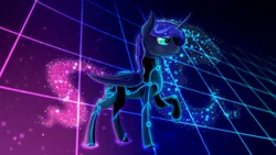 Size: 1280x720 | Tagged: artist:midnightsix3, derpibooru import, lunadoodle, princess luna, raised hoof, safe, solo, tron