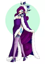 Size: 711x1000 | Tagged: artist:lillykitten, bedroom eyes, breasts, cape, clothes, costume, crown, cutie mark, derpibooru import, elf ears, horned humanization, human, humanized, lingerie, looking at you, princess platinum, rarity, sexy, solo, suggestive, tailed humanization