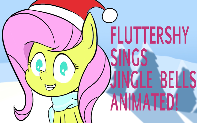 Size: 2036x1272 | Tagged: animated at source, artist:train wreck, clothes, derpibooru import, fluttershy, grin, hat, looking at you, safe, santa hat, scarf, singing, smiling, solo