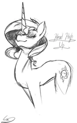 Size: 646x1035 | Tagged: safe, artist:thealmightydove, derpibooru import, sunset shimmer, pony, unicorn, eyes closed, monochrome, sketch, solo