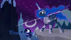 Size: 1024x576 | Tagged: armor, artist:virenth, magic, polearm, princess luna, safe, solo, spear, telekinesis, warrior luna