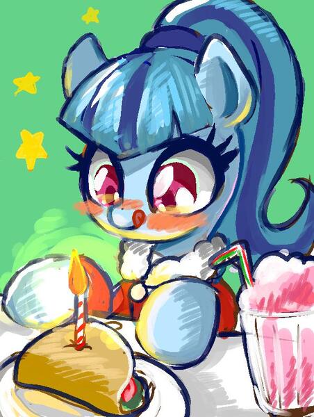 Size: 600x796 | Tagged: safe, artist:susu, derpibooru import, sonata dusk, ponified, pony, equestria girls, rainbow rocks, candle, equestria girls ponified, milkshake, solo, sonataco, taco