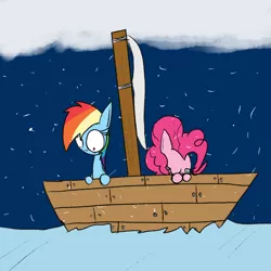 Size: 1024x1024 | Tagged: artist:mr. rottson, boat, derpibooru import, frozen, pinkie pie, rainbow dash, safe, ship, snow, snowfall, water