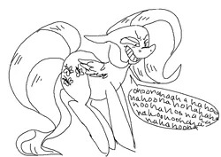 Size: 808x572 | Tagged: artist needed, safe, derpibooru import, fluttershy, evil, evil laugh, laughing, monochrome, solo