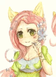 Size: 503x700 | Tagged: artist:situ, cropped, derpibooru import, eared humanization, fluttershy, human, humanized, pixiv, safe, solo, traditional art