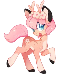 Size: 515x626 | Tagged: safe, artist:tsurime, derpibooru import, oc, oc:petal prancer, unofficial characters only, deer pony, earth pony, original species, female, flower, mare, simple background, solo, transparent background
