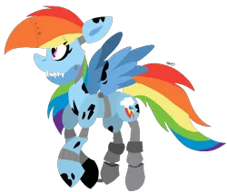 Size: 702x594 | Tagged: safe, artist:dizzee-toaster, derpibooru import, rainbow dash, pony, robot, robot pony, five nights at aj's, animatronic, crossover, foxy dash, rainbow foxy, solo