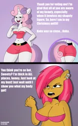 Size: 2500x4000 | Tagged: anthro, artist:scobionicle99, babs seed, belly button, breasts, busty babs seed, chubby, cleavage, derpibooru import, female, midriff, older, suggestive, sweetie belle, sweetie butt, the ass was fat