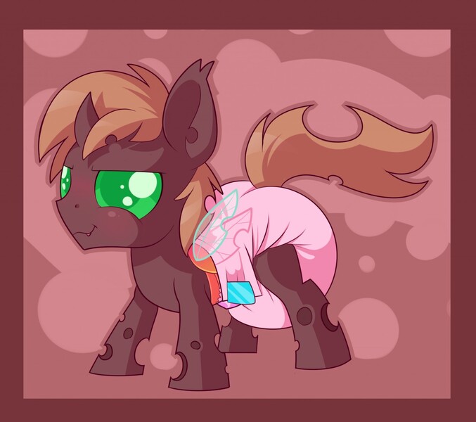 Size: 1280x1135 | Tagged: artist:cuddlehooves, changeling, derpibooru import, diaper, foal, nymph, oc, oc:shin, poofy diaper, safe, unofficial characters only