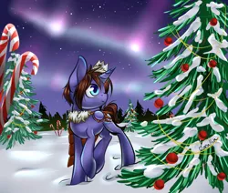 Size: 1024x870 | Tagged: artist:moenkin, derpibooru import, oc, oc:prince chocoberry macaron, safe, snow, solo, tree, unofficial characters only, winter