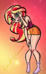 Size: 582x941 | Tagged: safe, artist:legions20, artist:mojot, derpibooru import, edit, sunset shimmer, human, equestria girls, breasts, busty sunset shimmer, clothes, collaboration, cute, heart eyes, humanized, shimmerbetes, socks, solo, wingding eyes