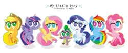 Size: 1024x428 | Tagged: safe, artist:pixiedot9, derpibooru import, applejack, fluttershy, rainbow dash, rarity, spike, twilight sparkle, twilight sparkle (alicorn), alicorn, pony, female, mane seven, mane six, mare