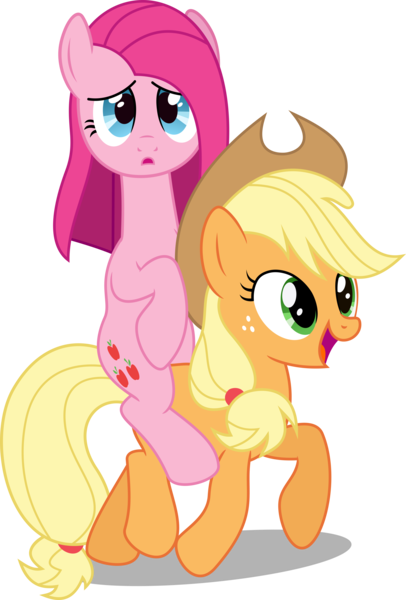 Size: 6000x8861 | Tagged: absurd resolution, applejack, artist:notlikelyanartist, derpibooru import, magical mystery cure, pinkamena diane pie, pinkie pie, ponies riding ponies, safe, simple background, swapped cutie marks, transparent background, vector