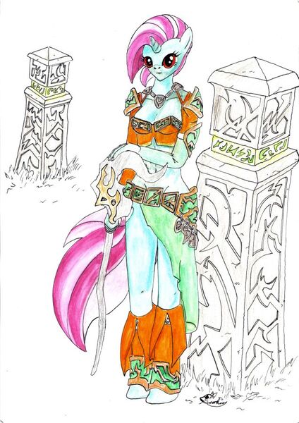 Size: 636x900 | Tagged: anthro, artist:nachtana, crossover, derpibooru import, hordes, oc, ponified, safe, traditional art, warmahordes