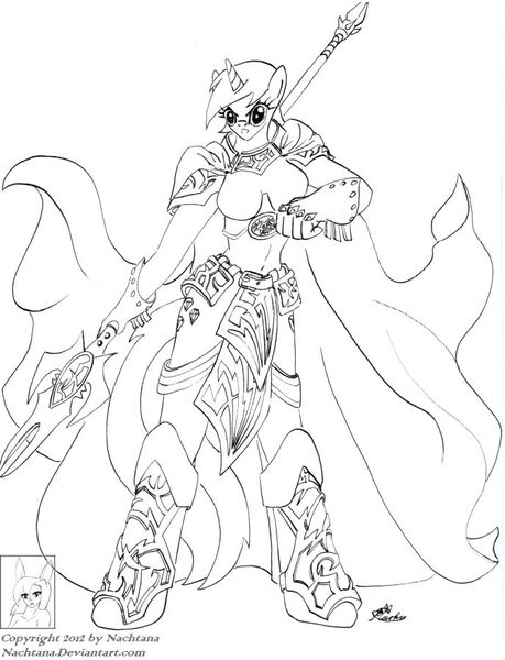 Size: 688x900 | Tagged: amethyst star, anthro, artist:nachtana, cape, clothes, crossover, derpibooru import, hordes, monochrome, ponified, safe, warmahordes