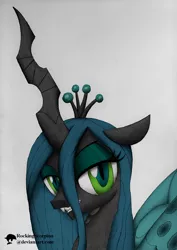 Size: 1061x1500 | Tagged: artist:rockingscorpion, changeling, changeling queen, derpibooru import, female, portrait, queen chrysalis, safe, solo