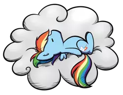 Size: 2000x1550 | Tagged: safe, artist:midnightpremiere, derpibooru import, rainbow dash, pegasus, pony, charles m schulz, cloud, female, mare, peanuts, simple background, sleeping, snoopy, solo, style emulation, transparent background