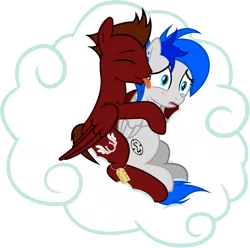 Size: 3521x3486 | Tagged: safe, artist:outlawedtofu, derpibooru import, oc, oc:mach, oc:sapphire sights, unofficial characters only, pegasus, pony, fallout equestria, :p, cloud, cuddling, eyes closed, female, frown, gift tag, hape, hug, licking, male, mare, non-consensual cuddling, non-consensual licking, nonconsensual, scared, side, simple background, smiling, snuggling, stallion, tongue out, transparent background, vector, wide eyes