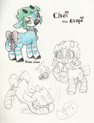 Size: 595x776 | Tagged: artist:starshooterfrecklz, derpibooru import, oc, oc:chai, okapi, original species, safe, stripes, traditional art, unofficial characters only