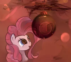 Size: 1147x1000 | Tagged: safe, artist:scootiebloom, derpibooru import, pinkie pie, bauble, christmas ornament, christmas tree, decoration, reflection, solo, tree