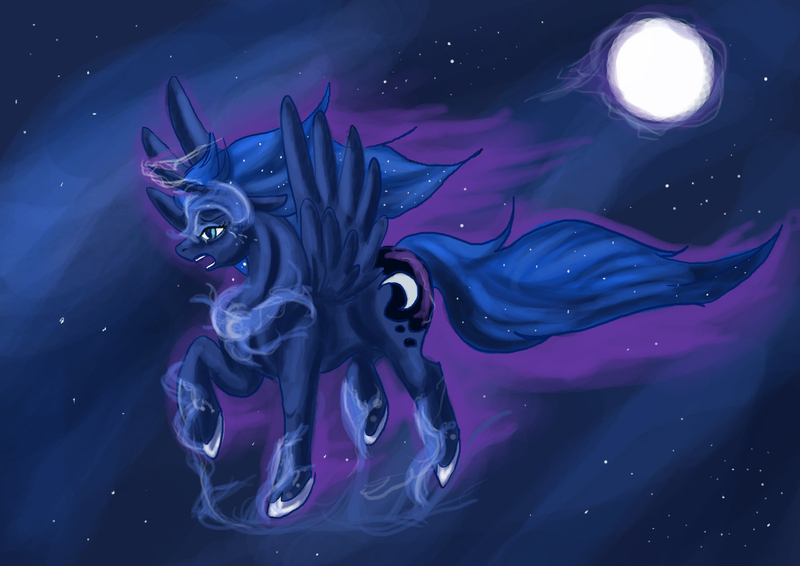 Size: 3508x2480 | Tagged: artist:kaeaskavi, crying, derpibooru import, magic, moon, nightmare moon, princess luna, safe, solo, transformation