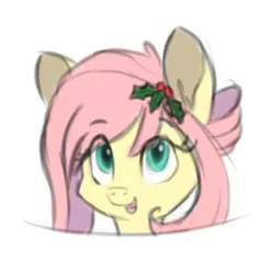 Size: 300x300 | Tagged: safe, artist:blastdown, derpibooru import, fluttershy, askbattyshy, holly, looking at you, open mouth, sketch, smiling, solo