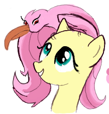 Size: 217x227 | Tagged: artist:woox, derpibooru import, flockmod, fluttershy, mane monster, safe, solo