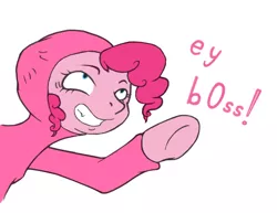 Size: 642x495 | Tagged: artist:i am nude, clothes, filthy frank, grin, hoodie, pink guy, pinkie pie, pointing, safe, smiling, solo, underhoof, wide eyes