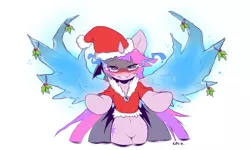 Size: 1000x600 | Tagged: suggestive, artist:cold-blooded-twilight, derpibooru import, twilight sparkle, twilight sparkle (alicorn), alicorn, pony, cold blooded twilight, belly button, bipedal, blushing, clothes, explicit source, female, grin, hat, holly, mare, santa costume, santa hat, tumblr