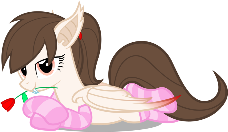 Size: 2085x1204 | Tagged: safe, artist:zacatron94, derpibooru import, oc, oc:rose petal, unofficial characters only, bat pony, pony, clothes, draw me like one of your french girls, flower, flower in mouth, mouth hold, rose, socks, solo, striped socks, sultry pose, vector