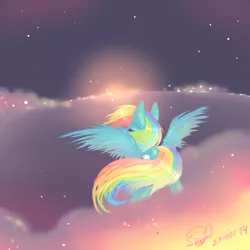 Size: 1024x1024 | Tagged: artist:missmagicalwolf, cloud, cloudy, dusk, rainbow dash, safe, solo