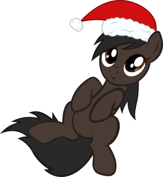 Size: 2000x2174 | Tagged: alternate costumes, artist:accu, black, christmas, derpibooru import, edit, full body, hat, hooves up, kwanzaa, looking at you, oc, on back, safe, santa hat, show accurate, simple background, smiling, snuggles?, solo, transparent background, unofficial characters only, vector