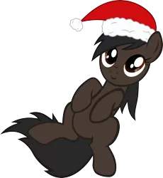 Size: 2000x2174 | Tagged: alternate costumes, artist:accu, black, christmas, derpibooru import, edit, full body, hat, hooves up, kwanzaa, looking at you, oc, on back, safe, santa hat, show accurate, simple background, smiling, snuggles?, solo, transparent background, unofficial characters only, vector