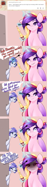 Size: 1280x5088 | Tagged: artist:sugarberry, ask-cadance, comic, derpibooru import, magic, oc, princess cadance, safe, telekinesis, this will end in tears and/or death, tumblr