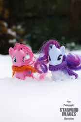 Size: 1024x1536 | Tagged: safe, artist:nickstarwind89, derpibooru import, pinkie pie, rarity, brushable, clothes, irl, photo, scarf, snow, toy