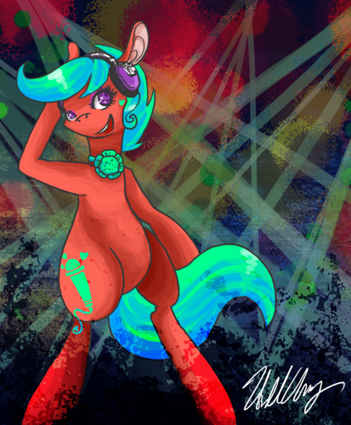 Size: 500x606 | Tagged: safe, artist:divinisity, derpibooru import, songster, pony, bipedal, g1, headphones, solo