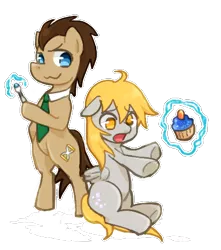 Size: 422x477 | Tagged: safe, artist:c-minded, derpibooru import, derpy hooves, doctor whooves, time turner, pegasus, pony, doctor who, female, mare, muffin, necktie, pixiv, sonic screwdriver