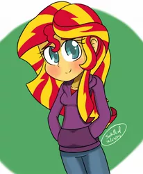 Size: 1054x1281 | Tagged: safe, artist:thesupernealbrothers, derpibooru import, sunset shimmer, equestria girls, clothes, cute, hoodie, shimmerbetes, solo