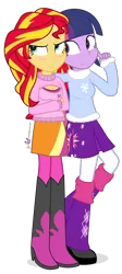 Size: 480x1068 | Tagged: safe, artist:dm29, derpibooru import, sunset shimmer, twilight sparkle, twilight sparkle (alicorn), equestria girls, boob window, breasts, cleavage, clothes, crossed arms, cute, duo, female, keyhole turtleneck, meme, open-chest sweater, shimmerbetes, simple background, sweater, transparent background, turtleneck, wintertime
