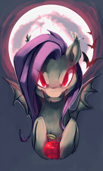 Size: 400x661 | Tagged: artist:keekoi, bat, derpibooru import, flutterbat, fluttershy, moon, safe, solo