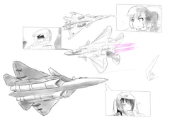 Size: 3000x2000 | Tagged: safe, artist:pak-faace1234, derpibooru import, rainbow dash, equestria girls, ace combat, anime, cfa-44 nosferatu, crossover, f-15s+, jet fighter, monochrome, pak-fa