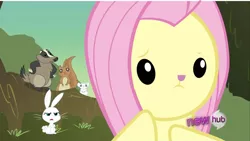 Size: 1280x720 | Tagged: angel bunny, artist:dtkraus, badger, bunnyshy, derpibooru import, edit, edited screencap, face swap, fluttershy, hilarious in hindsight, mouse, safe, screencap, squirrel, wat