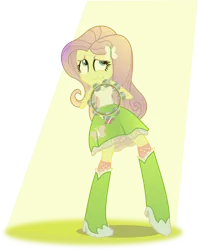Size: 790x1000 | Tagged: safe, artist:seahawk270, derpibooru import, fluttershy, equestria girls, rainbow rocks, boots, clothes, high heel boots, musical instrument, nervous, raised leg, simple background, skirt, socks, solo, spotlight, stage fright, tambourine, tanktop, transparent background, vector